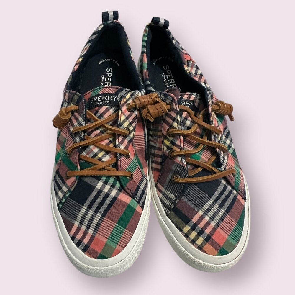 Sperry Top-Sider Plaid Madras Canvas Sneakers Women's Size 8 Preppy Boat Shoes